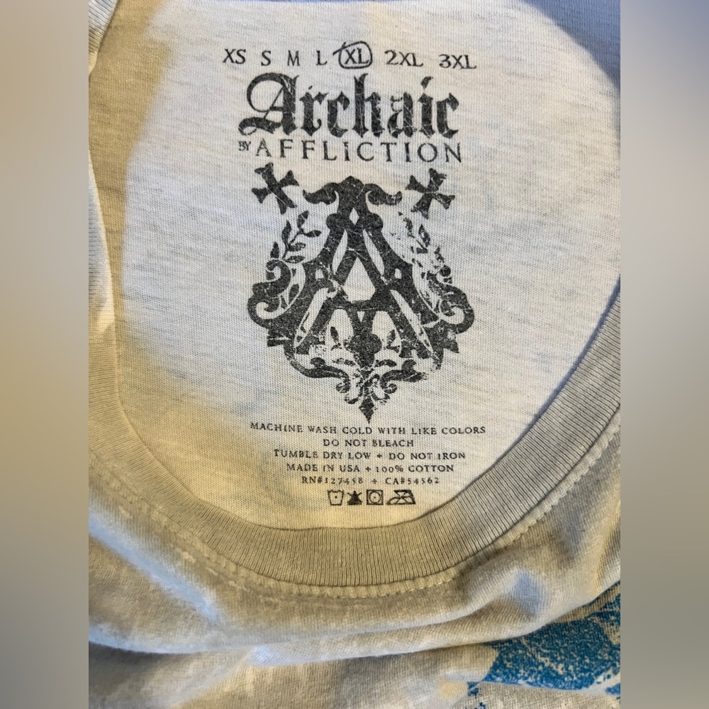 Vintage Y2K Archaic Affliction Mens Wings Blue Gray T Shirt Graphic X-Large XL - Picture 3 of 6
